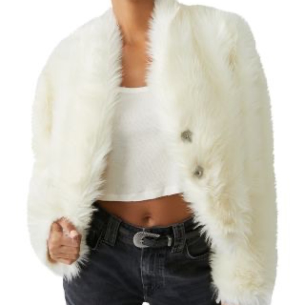 NWT Free People All Night Faux Fur Cropped Jacket in Sugar